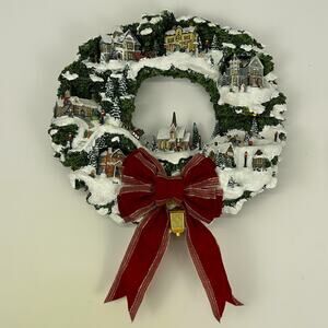 Vintage Thomas Kinkade Village Christmas Illuminated Wreath Hawthorne Light 2005